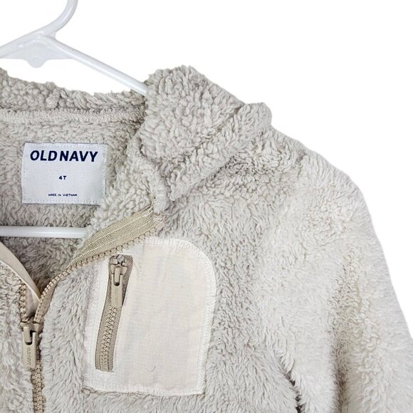 Old Navy Neutral Beige Tan Fleece Sherpa Zip Hoodie Toddler Size 4T - Picture 3 of 9